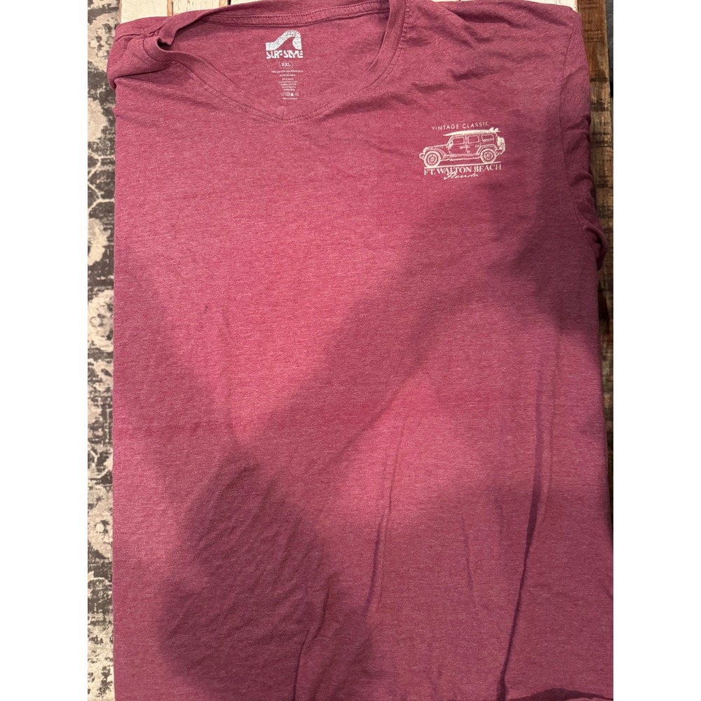 Surf Style Ft Walton Beach Florida V-Neck Graphic Tee Maroon XXL